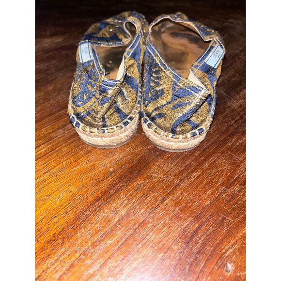 PRADA Casual Preppy Festival Brocade Navy Blue & Gold Fabric Espadrilles 37 / 7 - Picture 7 of 15